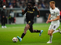 Igoh Ogbu of SK Slavia Prague  controls the ball during the Eurepa League Round 4 match between Eintracht Frankfurt v SK Slavia Prague at th...