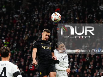 Lukas Provod of SK Slavia Prague  heads during the Eurepa League Round 4 match between Eintracht Frankfurt v SK Slavia Prague at the Deutsch...