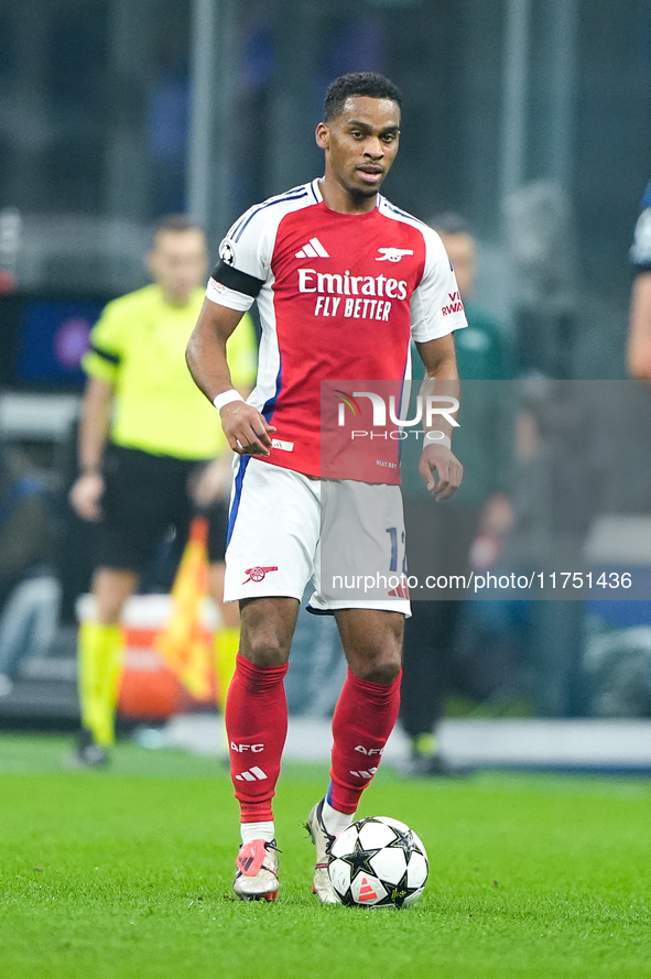 Jurrien Timber of Arsenal during the UEFA Champions League 2024/25 League Phase MD4 match between FC Internazionale and Arsenal at Stadio Sa...