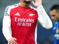 William Saliba of Arsenal yells during the UEFA Champions League 2024/25 League Phase MD4 match between FC Internazionale and Arsenal at Sta...