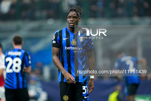 Yann Aurel Bisseck of FC Internazionale during the UEFA Champions League 2024/25 League Phase MD4 match between FC Internazionale and Arsena...