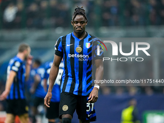 Yann Aurel Bisseck of FC Internazionale reacts during the UEFA Champions League 2024/25 League Phase MD4 match between FC Internazionale and...