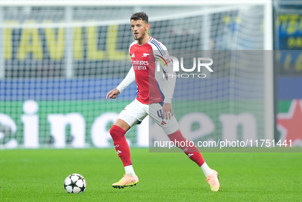 Ben White of Arsenal during the UEFA Champions League 2024/25 League Phase MD4 match between FC Internazionale and Arsenal at Stadio San Sir...