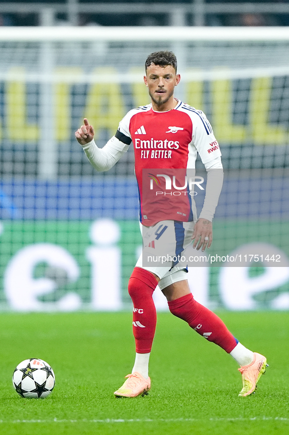 Ben White of Arsenal during the UEFA Champions League 2024/25 League Phase MD4 match between FC Internazionale and Arsenal at Stadio San Sir...