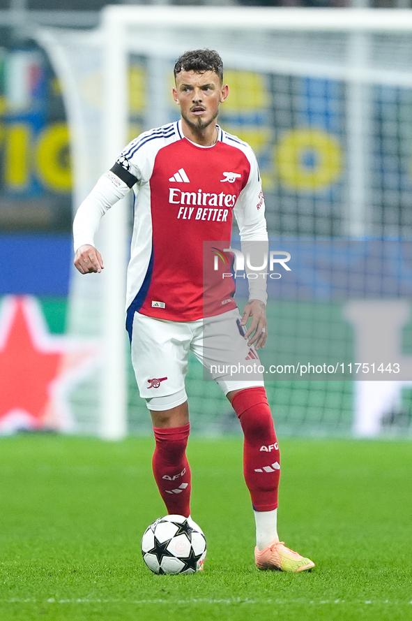 Ben White of Arsenal during the UEFA Champions League 2024/25 League Phase MD4 match between FC Internazionale and Arsenal at Stadio San Sir...