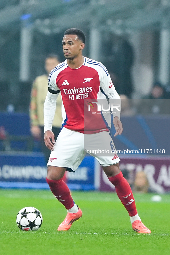 Gabriel of Arsenal during the UEFA Champions League 2024/25 League Phase MD4 match between FC Internazionale and Arsenal at Stadio San Siro...