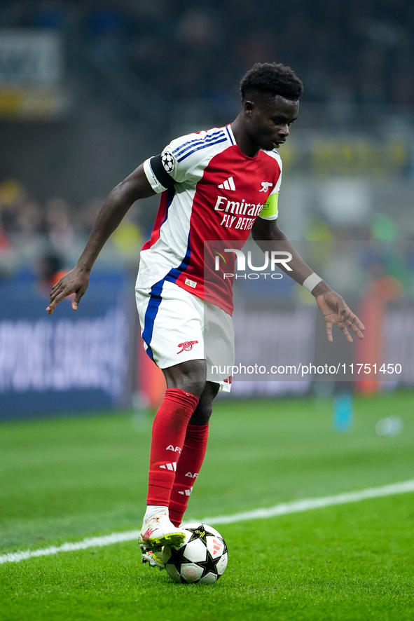 Bukayo Saka of Arsenal during the UEFA Champions League 2024/25 League Phase MD4 match between FC Internazionale and Arsenal at Stadio San S...