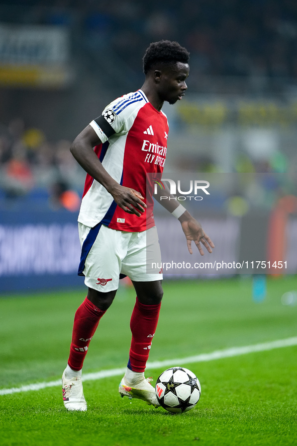 Bukayo Saka of Arsenal during the UEFA Champions League 2024/25 League Phase MD4 match between FC Internazionale and Arsenal at Stadio San S...