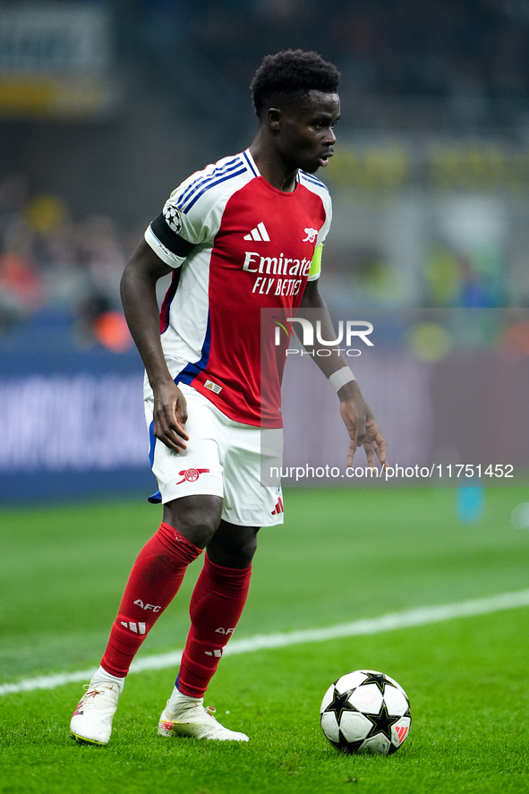 Bukayo Saka of Arsenal during the UEFA Champions League 2024/25 League Phase MD4 match between FC Internazionale and Arsenal at Stadio San S...