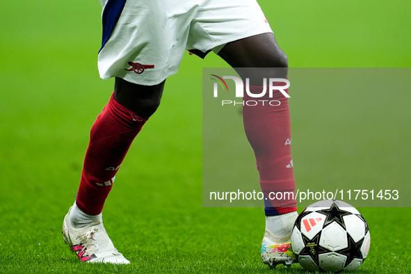 Close up of Bukayo Saka of Arsenal shoes during the UEFA Champions League 2024/25 League Phase MD4 match between FC Internazionale and Arsen...