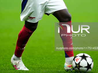 Close up of Bukayo Saka of Arsenal shoes during the UEFA Champions League 2024/25 League Phase MD4 match between FC Internazionale and Arsen...