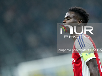 Bukayo Saka of Arsenal looks on during the UEFA Champions League 2024/25 League Phase MD4 match between FC Internazionale and Arsenal at Sta...