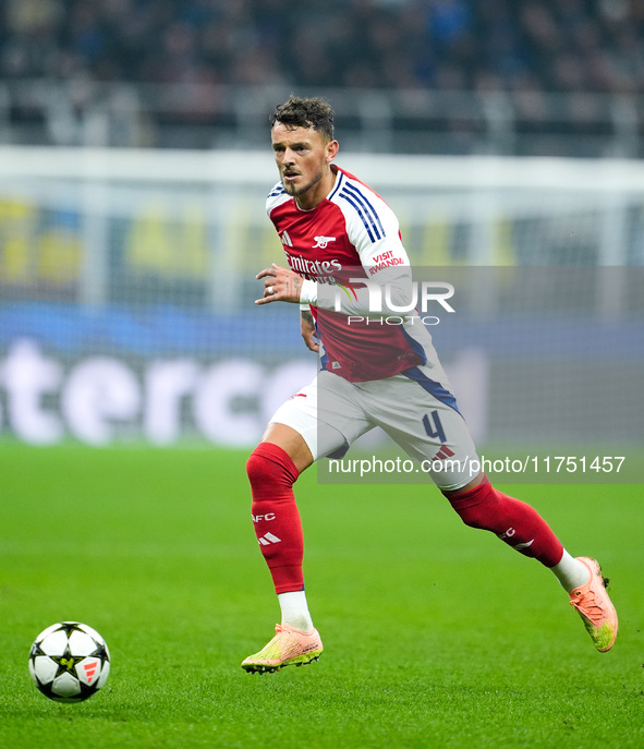 Ben White of Arsenal during the UEFA Champions League 2024/25 League Phase MD4 match between FC Internazionale and Arsenal at Stadio San Sir...