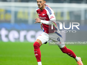 Ben White of Arsenal during the UEFA Champions League 2024/25 League Phase MD4 match between FC Internazionale and Arsenal at Stadio San Sir...