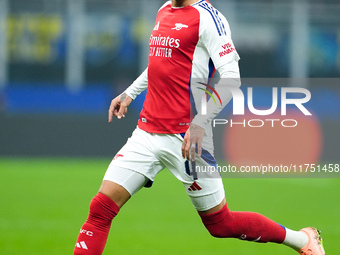 Ben White of Arsenal during the UEFA Champions League 2024/25 League Phase MD4 match between FC Internazionale and Arsenal at Stadio San Sir...