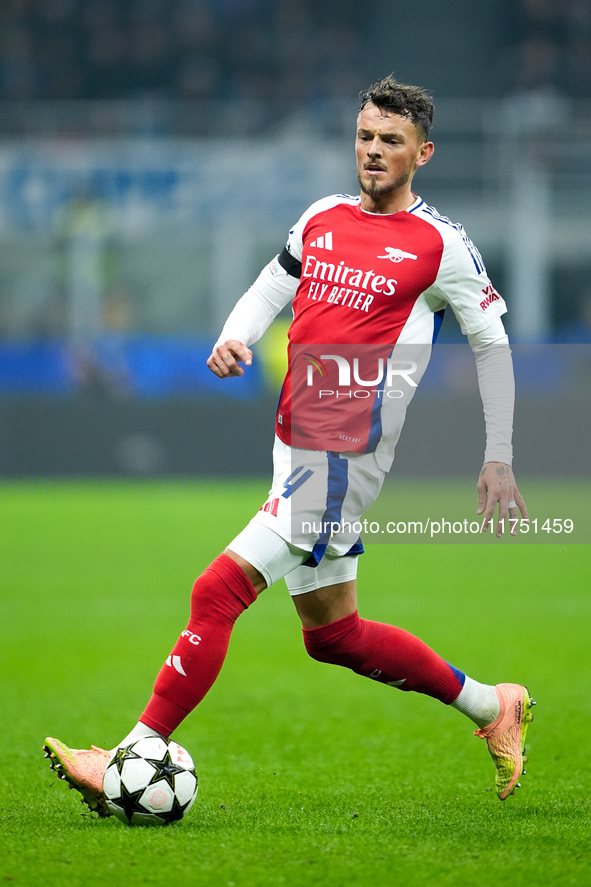 Ben White of Arsenal during the UEFA Champions League 2024/25 League Phase MD4 match between FC Internazionale and Arsenal at Stadio San Sir...