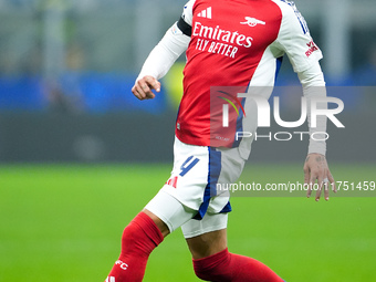 Ben White of Arsenal during the UEFA Champions League 2024/25 League Phase MD4 match between FC Internazionale and Arsenal at Stadio San Sir...