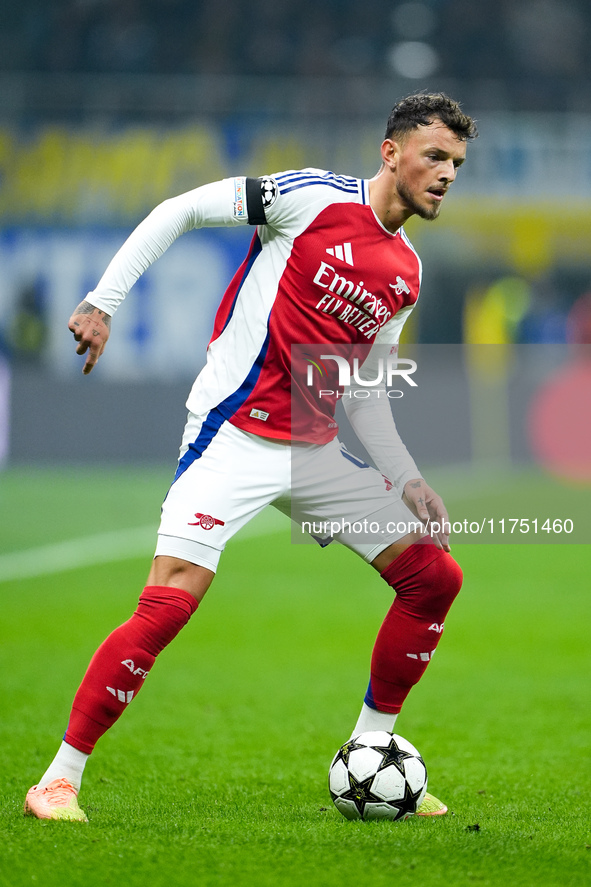 Ben White of Arsenal during the UEFA Champions League 2024/25 League Phase MD4 match between FC Internazionale and Arsenal at Stadio San Sir...