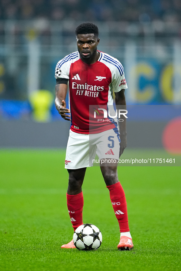 Thomas Partey of Arsenal during the UEFA Champions League 2024/25 League Phase MD4 match between FC Internazionale and Arsenal at Stadio San...