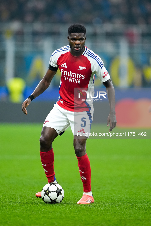 Thomas Partey of Arsenal during the UEFA Champions League 2024/25 League Phase MD4 match between FC Internazionale and Arsenal at Stadio San...