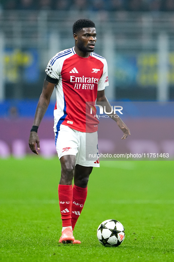 Thomas Partey of Arsenal during the UEFA Champions League 2024/25 League Phase MD4 match between FC Internazionale and Arsenal at Stadio San...