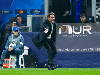 Simone Inzaghi head coach of FC Internazionale yells during the UEFA Champions League 2024/25 League Phase MD4 match between FC Internaziona...