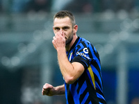 Stefan de Vrij of FC Internazionale reacts during the UEFA Champions League 2024/25 League Phase MD4 match between FC Internazionale and Ars...