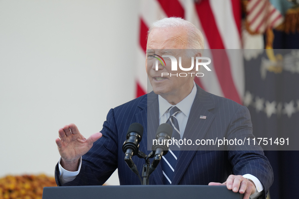 President Biden promises a smooth transition to President Trump during a speech in the White House Rose Garden in Washington, D.C., United S...