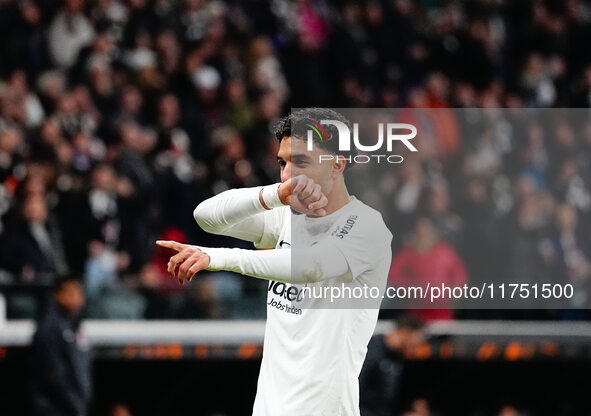 Omar Marmoush of Eintracht Frankfurt  celebrates the teams first goal during the Eurepa League Round 4 match between Eintracht Frankfurt v S...