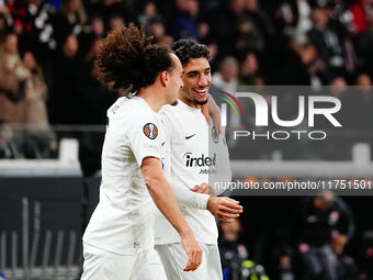 Omar Marmoush of Eintracht Frankfurt  celebrates the teams first goal during the Eurepa League Round 4 match between Eintracht Frankfurt v S...