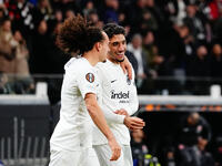 Omar Marmoush of Eintracht Frankfurt  celebrates the teams first goal during the Eurepa League Round 4 match between Eintracht Frankfurt v S...