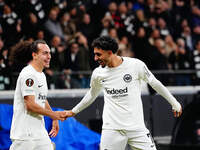 Omar Marmoush of Eintracht Frankfurt  celebrates the teams first goal during the Eurepa League Round 4 match between Eintracht Frankfurt v S...