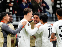 Omar Marmoush of Eintracht Frankfurt  celebrates the teams first goal during the Eurepa League Round 4 match between Eintracht Frankfurt v S...