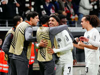 Omar Marmoush of Eintracht Frankfurt  celebrates the teams first goal during the Eurepa League Round 4 match between Eintracht Frankfurt v S...