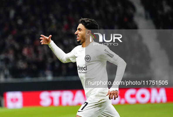 Omar Marmoush of Eintracht Frankfurt  celebrates the teams first goal during the Eurepa League Round 4 match between Eintracht Frankfurt v S...