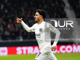 Omar Marmoush of Eintracht Frankfurt  celebrates the teams first goal during the Eurepa League Round 4 match between Eintracht Frankfurt v S...