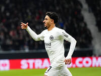 Omar Marmoush of Eintracht Frankfurt  celebrates the teams first goal during the Eurepa League Round 4 match between Eintracht Frankfurt v S...