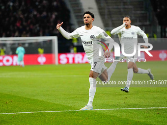 Omar Marmoush of Eintracht Frankfurt  celebrates the teams first goal during the Eurepa League Round 4 match between Eintracht Frankfurt v S...