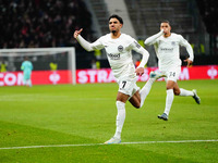 Omar Marmoush of Eintracht Frankfurt  celebrates the teams first goal during the Eurepa League Round 4 match between Eintracht Frankfurt v S...