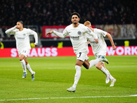 Omar Marmoush of Eintracht Frankfurt  celebrates the teams first goal during the Eurepa League Round 4 match between Eintracht Frankfurt v S...