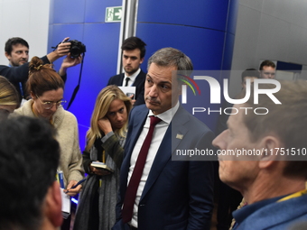 Alexander De Croo, Prime Minister of Belgium, holds a doorstep press conference on the 5th European Political Community Summit in Budapest,...