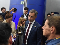 Alexander De Croo, Prime Minister of Belgium, holds a doorstep press conference on the 5th European Political Community Summit in Budapest,...