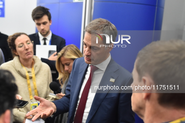 Alexander De Croo, Prime Minister of Belgium, holds a doorstep press conference on the 5th European Political Community Summit in Budapest,...