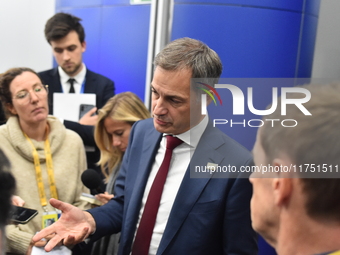 Alexander De Croo, Prime Minister of Belgium, holds a doorstep press conference on the 5th European Political Community Summit in Budapest,...