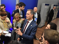 Alexander De Croo, Prime Minister of Belgium, holds a doorstep press conference on the 5th European Political Community Summit in Budapest,...