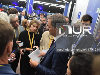 Alexander De Croo, Prime Minister of Belgium, holds a doorstep press conference on the 5th European Political Community Summit in Budapest,...