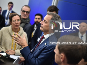 Alexander De Croo, Prime Minister of Belgium, holds a doorstep press conference on the 5th European Political Community Summit in Budapest,...