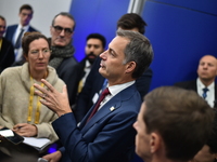 Alexander De Croo, Prime Minister of Belgium, holds a doorstep press conference on the 5th European Political Community Summit in Budapest,...