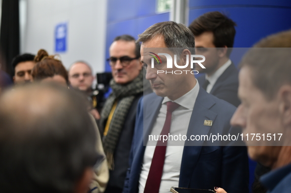 Alexander De Croo, Prime Minister of Belgium, holds a doorstep press conference on the 5th European Political Community Summit in Budapest,...