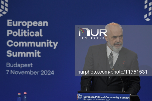 Edi Rama, Prime Minister of Albania, holds a joint press conference with Viktor Orban, Hungarian Prime Minister (not pictured), after the 5t...